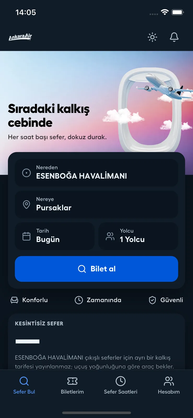 AnkaraAir – Müşteri Uygulaması ekran görüntüsü